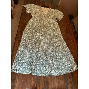 KOJOOIN‎ Floral Maxi Dress Green White Short Sleeve Summer 3XL